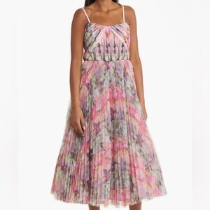 NWT Hutch Vita Floral Pleated Tulle A-Line Gown
